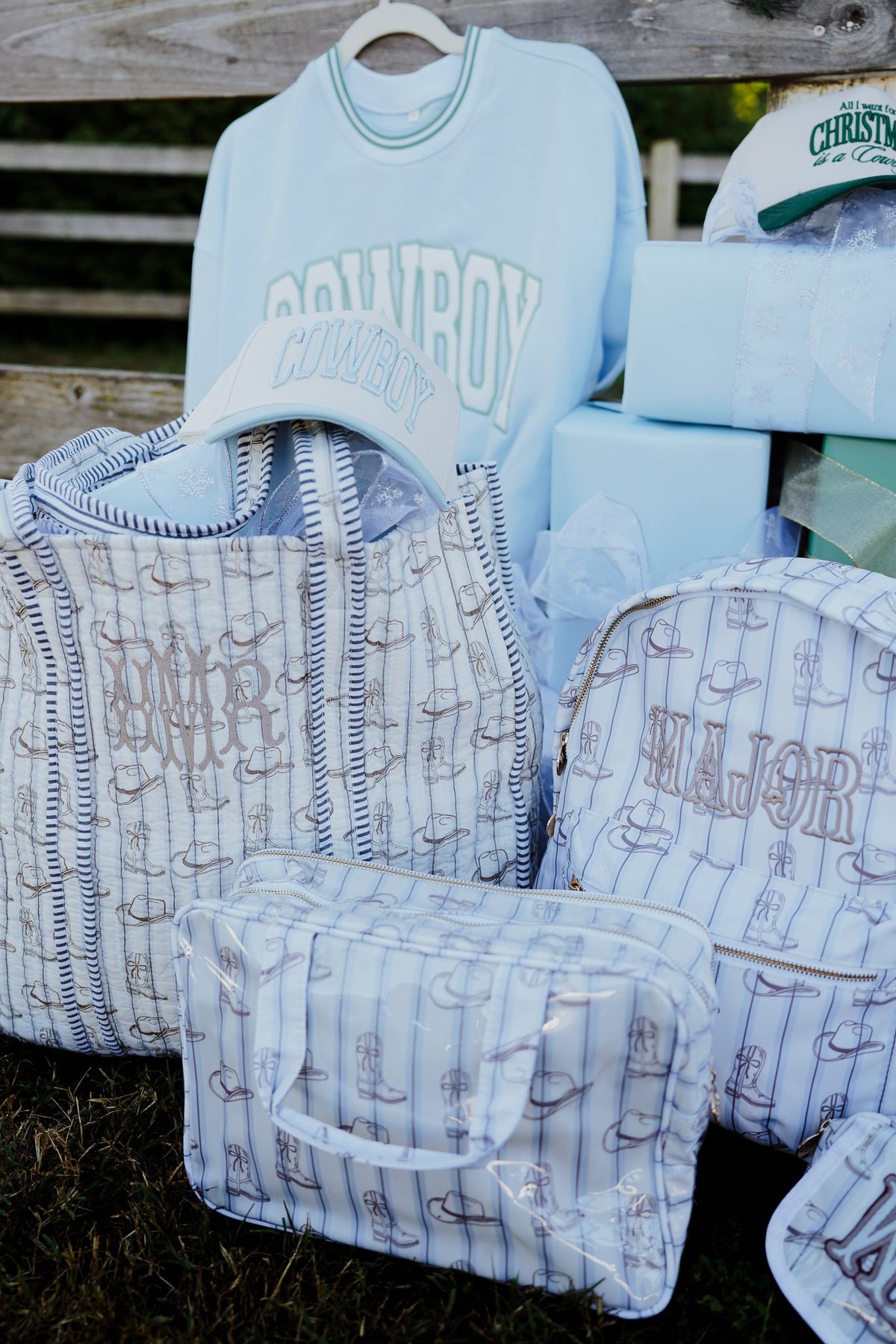 Three Little Tots Western Blues Striped - Clear Coat Toiletry Case - Preorder, extra product detail