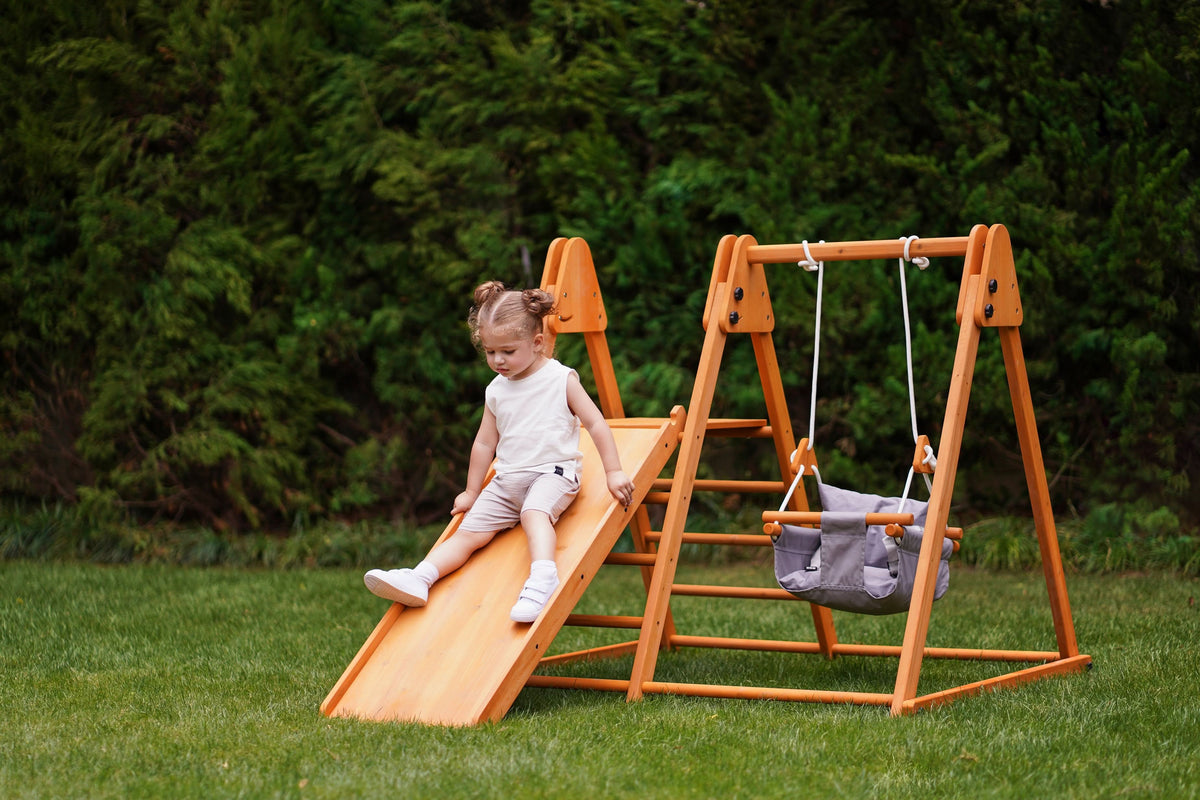Three Little Tots Juniper Folding Indoor and Outdoor Playset Wooden Climber for Toddlers, third additional photo