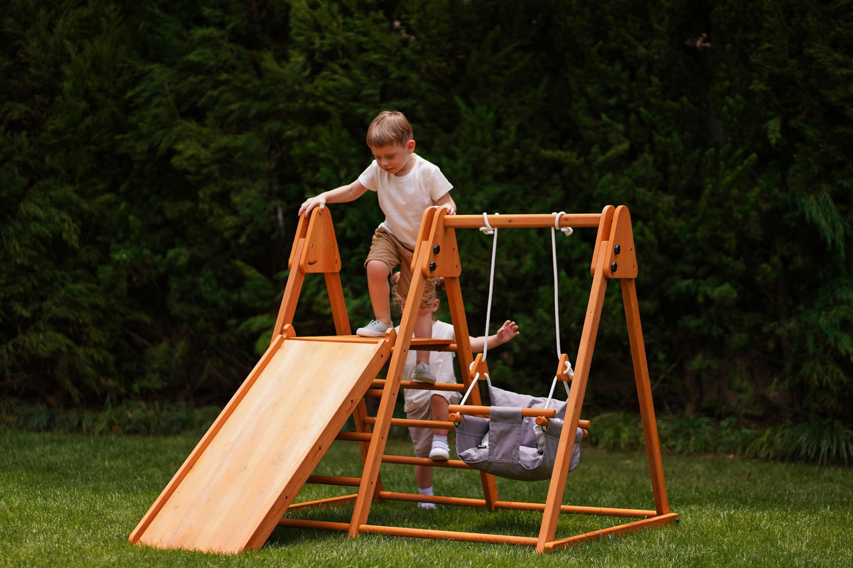 Three Little Tots Juniper Folding Indoor and Outdoor Playset Wooden Climber for Toddlers, second additional photo