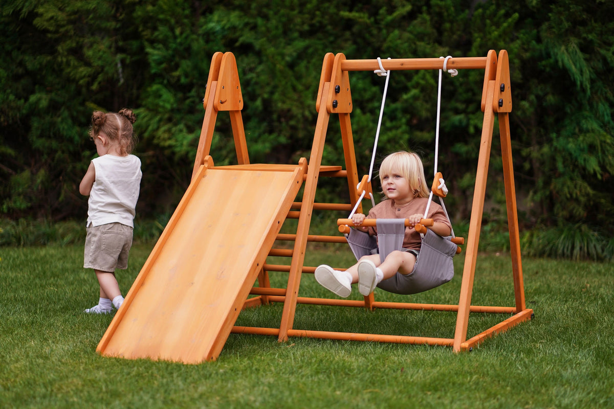 Three Little Tots Juniper Folding Indoor and Outdoor Playset Wooden Climber for Toddlers, another angle