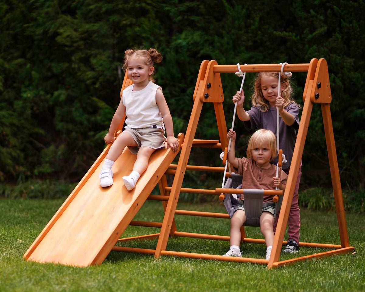 Three Little Tots Juniper Folding Indoor and Outdoor Playset Wooden Climber for Toddlers