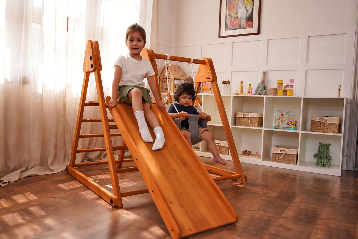 Three Little Tots Juniper Folding Indoor and Outdoor Playset Wooden Climber for Toddlers, alternate angle
