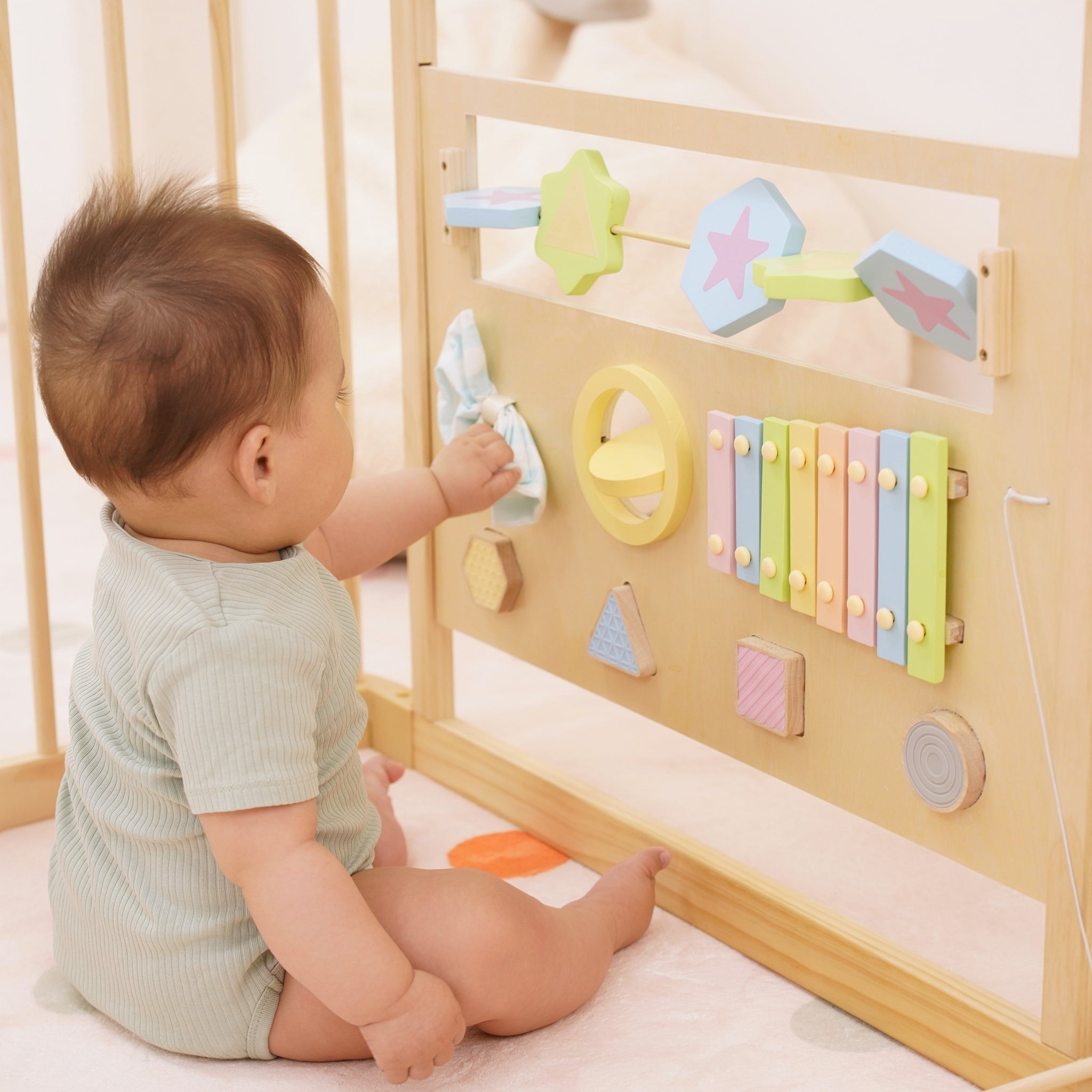 Three Little Tots Wooden Baby Playpen with Mirror and Whiteboard Panel Foldable 63 x 63 Montessori S, third additional photo