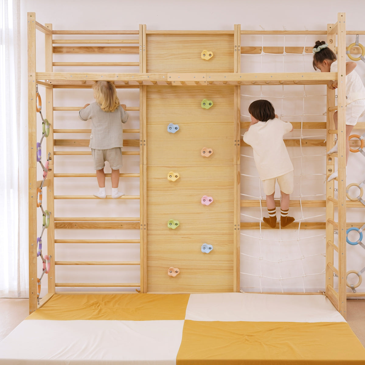 Three Little Tots Monkey Bar Attachment For 79 Inch Modular Walnut Swedish Ladder, another angle
