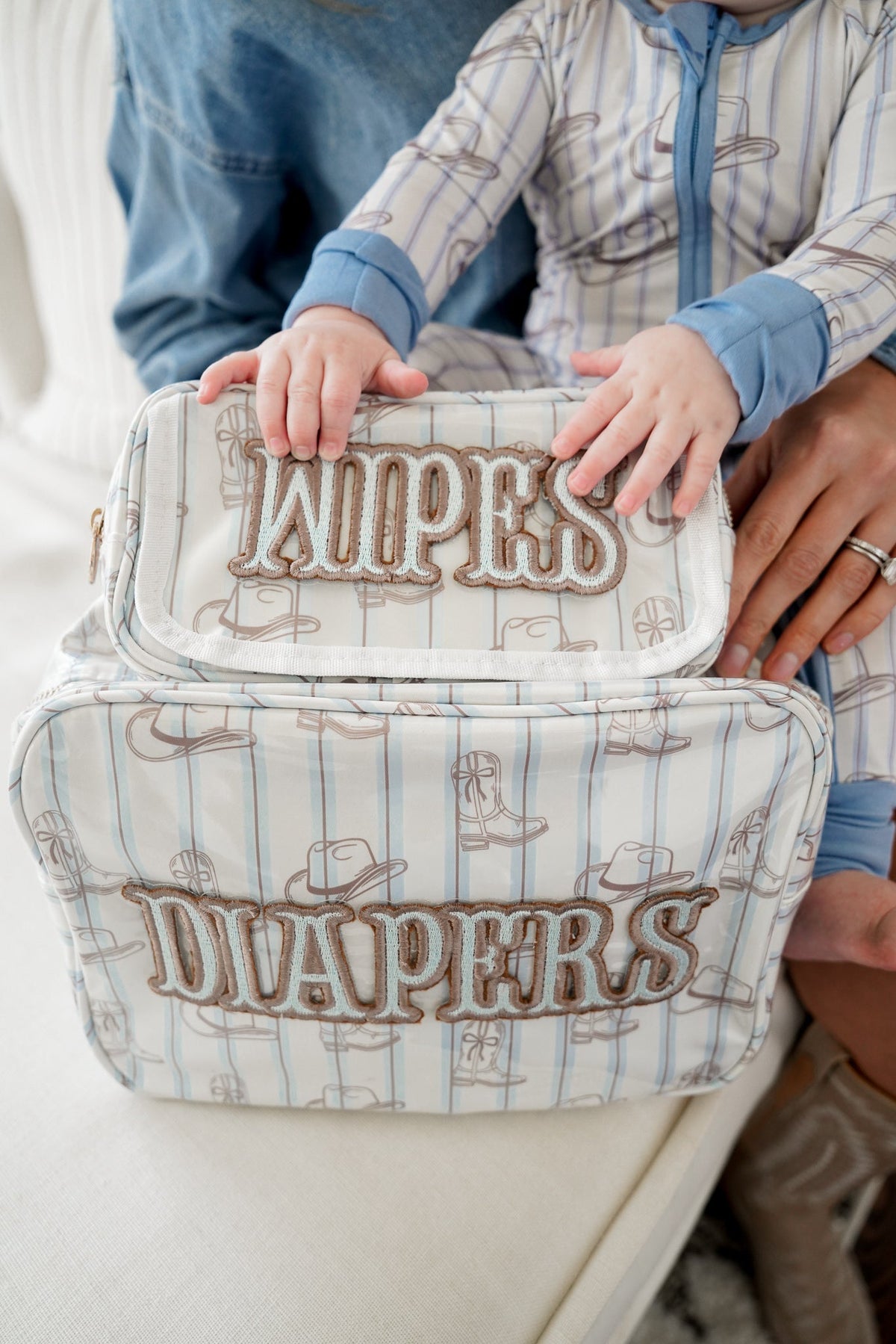 Three Little Tots Wipes Pouch - Western Blues Clear Coat Bag, another angle
