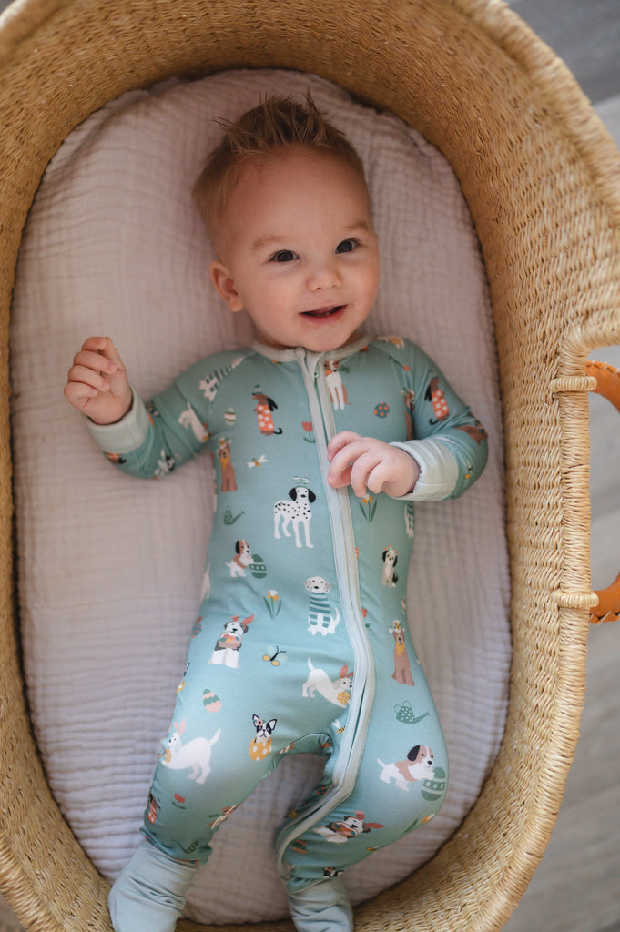 Puppy Egg Hunt (Convertible Zip Footies) - Aquamarine