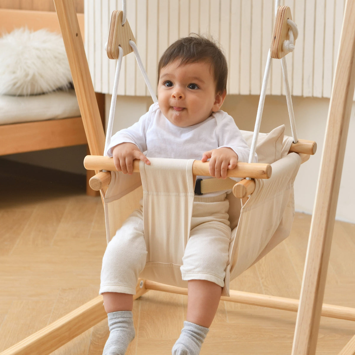 Three Little Tots Baby Swing for indoor Playsets, in Off White