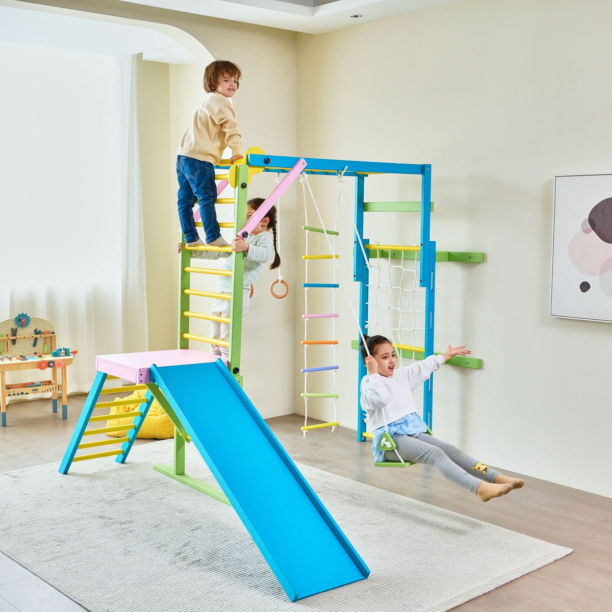 Three Little Tots Grove Foldable Jungle Gym - Wall Mounted - Rainbow