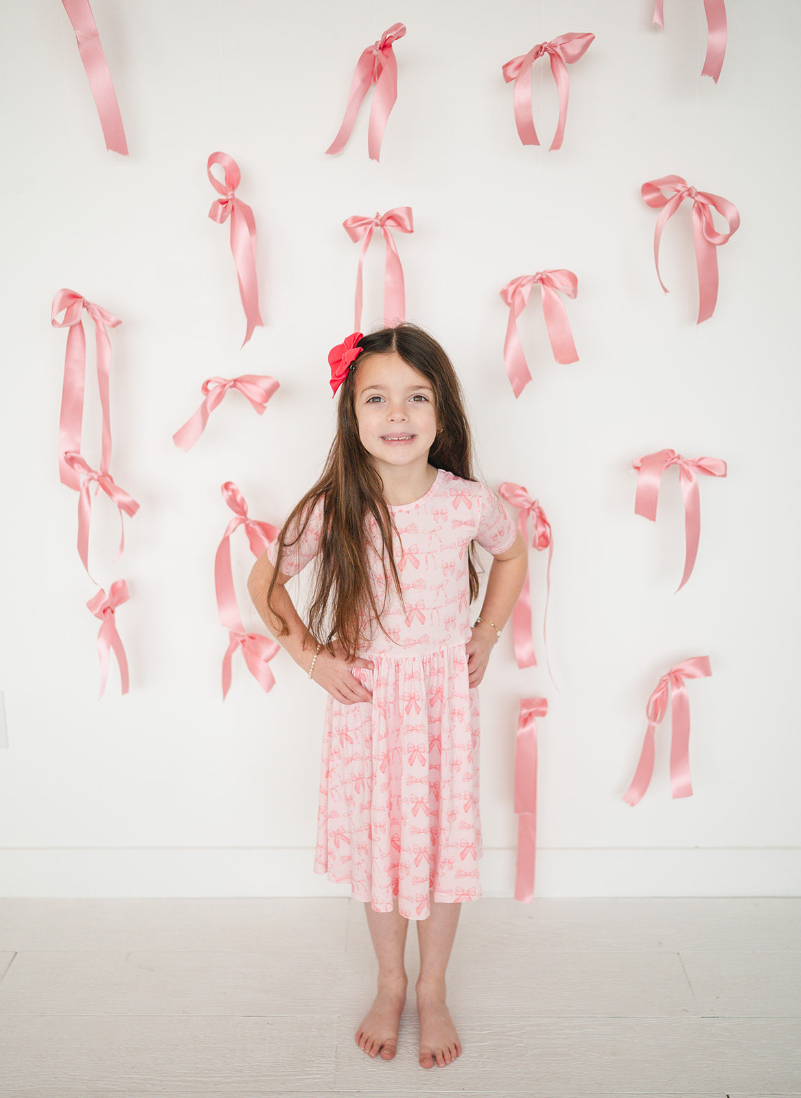 Three Little Tots Pink Bows Twirl Dress