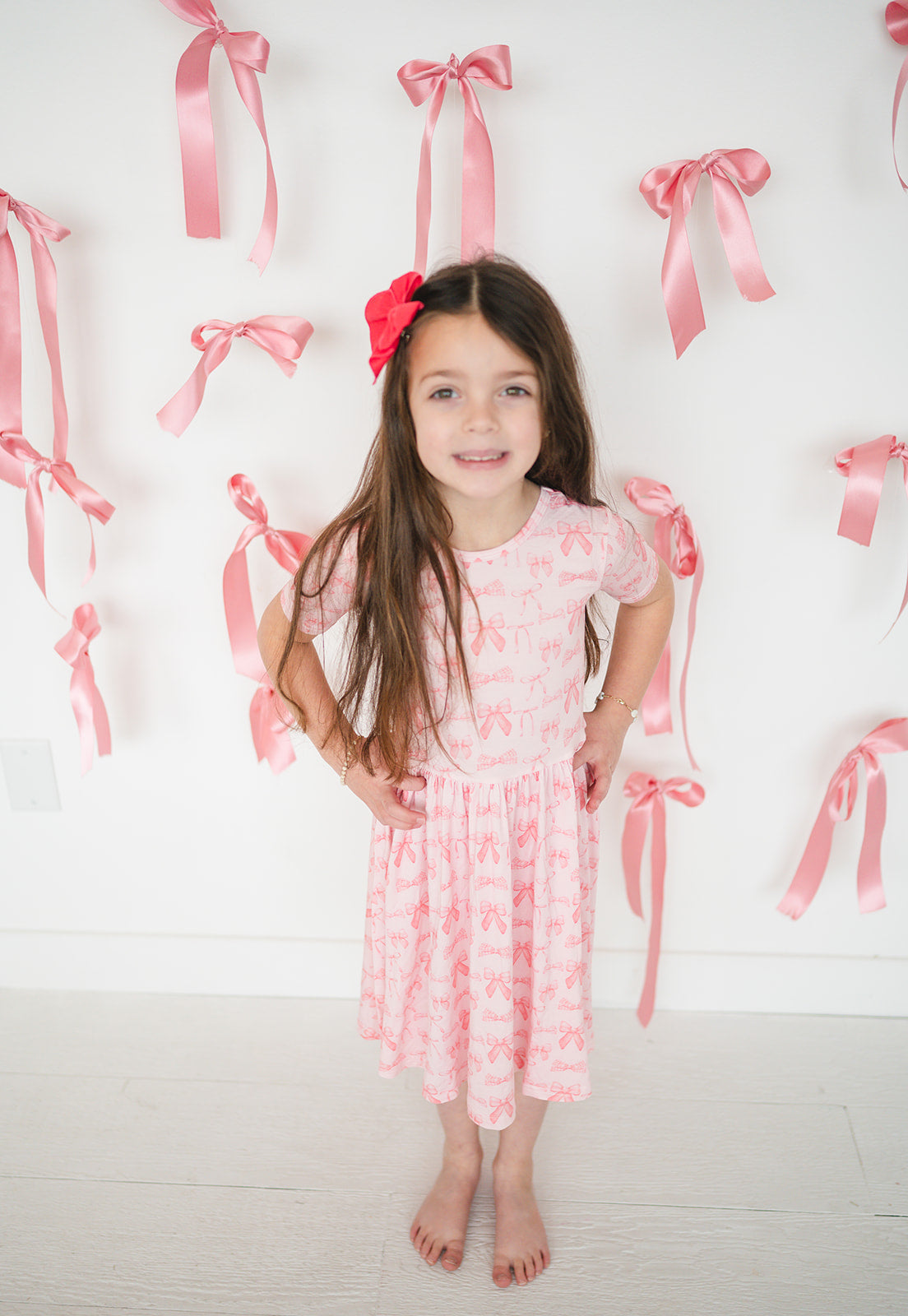Three Little Tots Pink Bows Twirl Dress, another angle