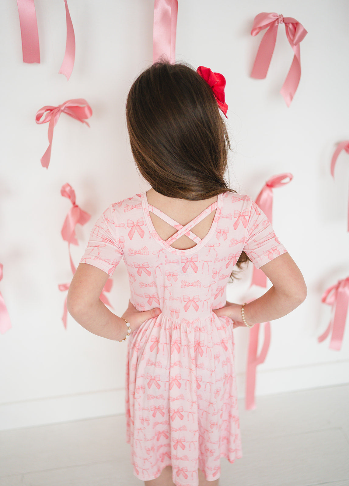 Three Little Tots Pink Bows Twirl Dress, second additional photo