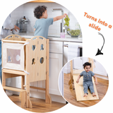 Three Little Tots Laurel 4-in-1 Foldable Kitchen Tower Step Stool Slide and Chalkboard for Toddlers