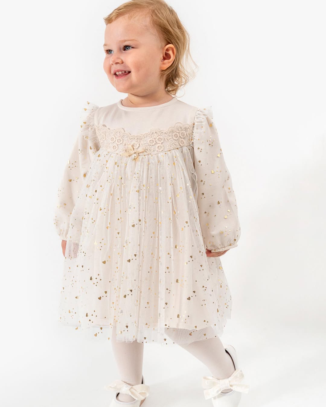 Three Little Tots Elodie Dress Ivory and Gold Dress
