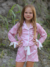 Three Little Tots Mommy and me Autumn Check Bow Girls Lapel Pajamas, alternate angle