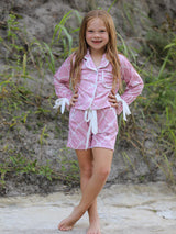 Three Little Tots Mommy and me Autumn Check Bow Girls Lapel Pajamas, additional product photo