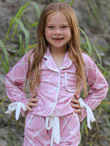 Three Little Tots Mommy and me Autumn Check Bow Girls Lapel Pajamas, additional view