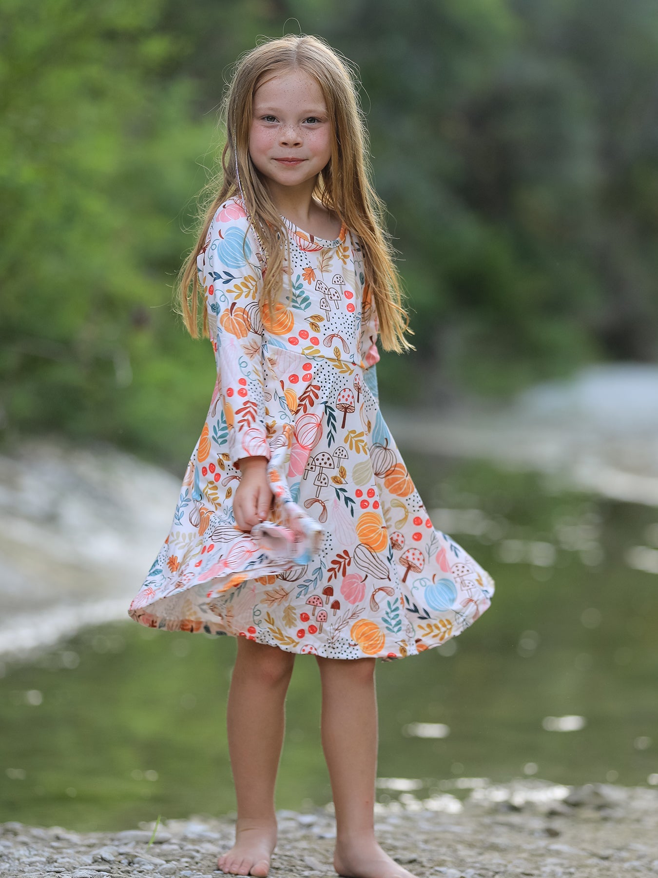 Three Little Tots Fall Thanksgiving Pumpkin Leaf Print Dress, additional product photo