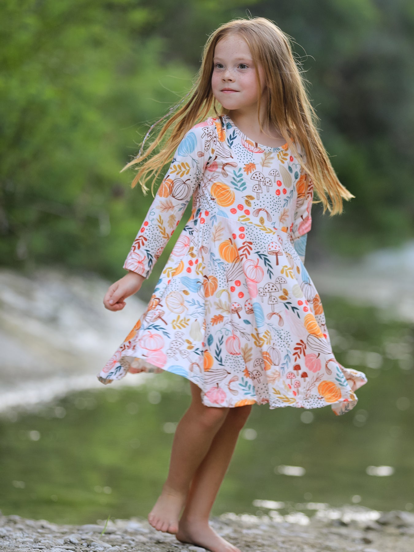 Three Little Tots Fall Thanksgiving Pumpkin Leaf Print Dress, additional view