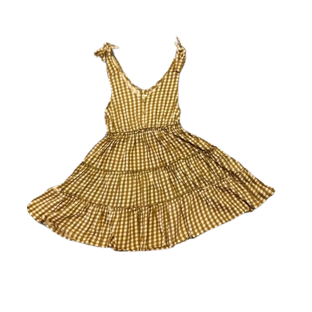 Three Little Tots Emma Grace Shoppe Organic Gold Gingham Tiered Tie Dress