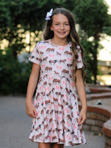 Three Little Tots Girls Western Horse Print Twirl Dress Short Sleeve, additional product photo