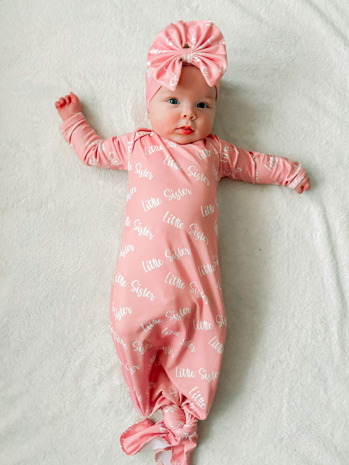 Three Little Tots Little sister knotted gown and headband set, additional view