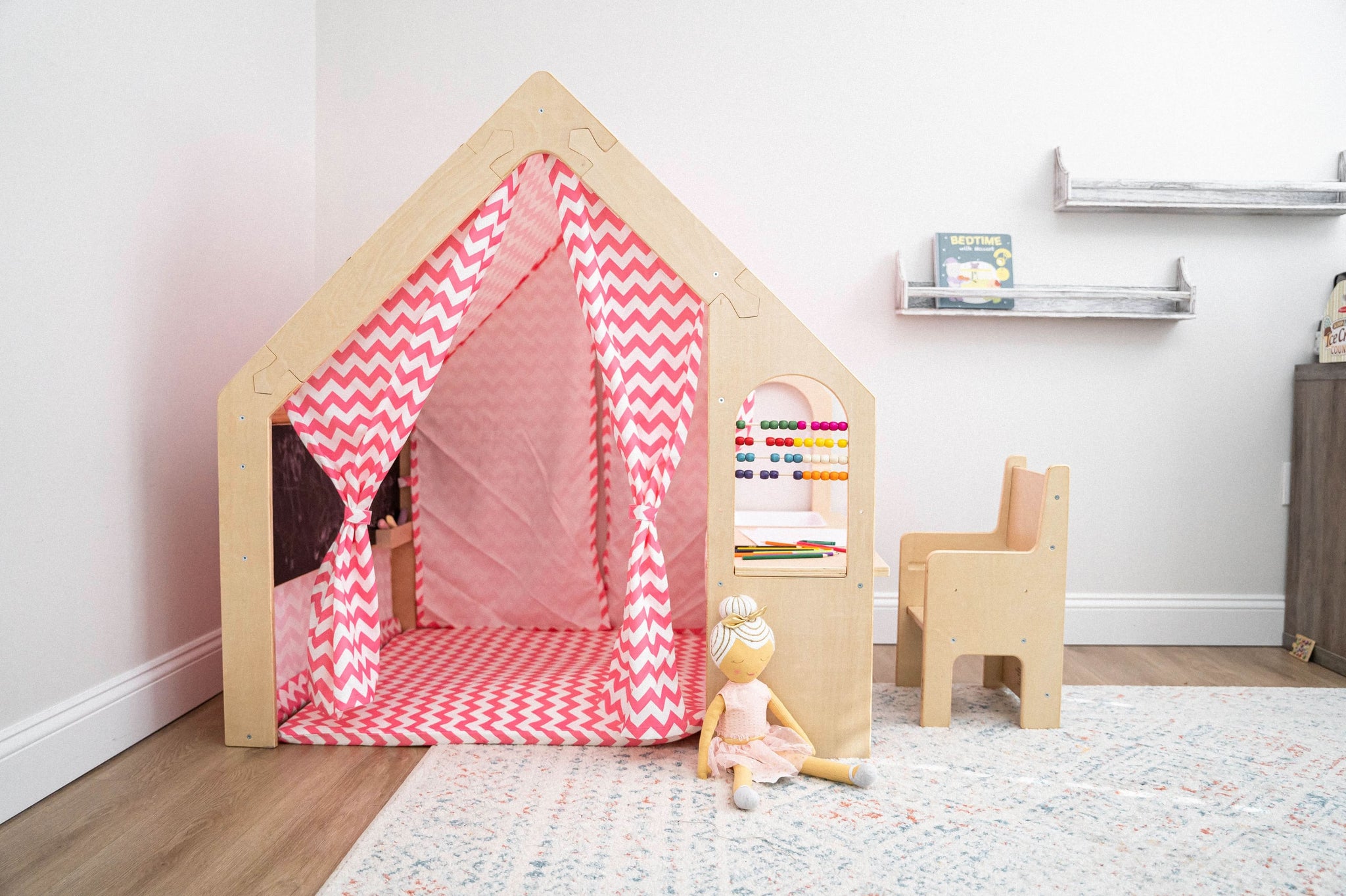 Three Little Tots Flair Playhouse and Sensory Desk - Black and White, another angle