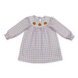 Pink plaid pumpkin bow smocked kids girls fall dress