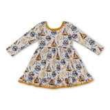 Long sleeves ruffle kids girls Happy New Year dress