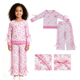Long sleeves pink floral top pants kids girls outfits
