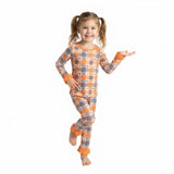 Long sleeves ruffle plaid bat kids girls Halloween pajamas