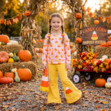 Long sleeves candy corn top pants girls Halloween outfit