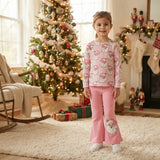 Pink stripe santa top pants girls Christmas outfits