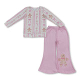 Gingerbread bow heart top pants girls Christmas outfits