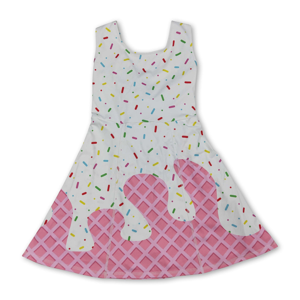 Sleeveless white pink ice cream sprinkle girls athletic dresses
