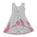 Sleeveless white pink ice cream sprinkle girls athletic dresses