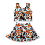 Sleeveless T dog football top skirt girls active wear set