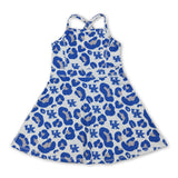 Straps blue leopard U K kids girls team athletic dresses