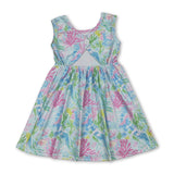 Sleeveless watercolor coral kids girls summer dresses