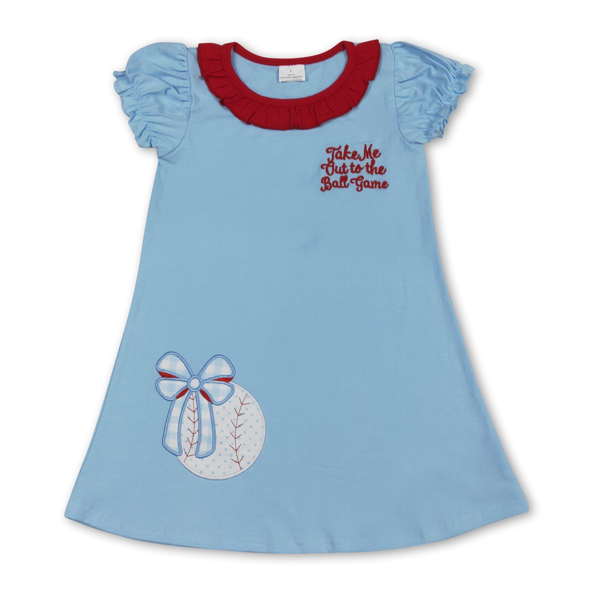 Three Little Tots Short sleeves baseball bow kids girls dresses