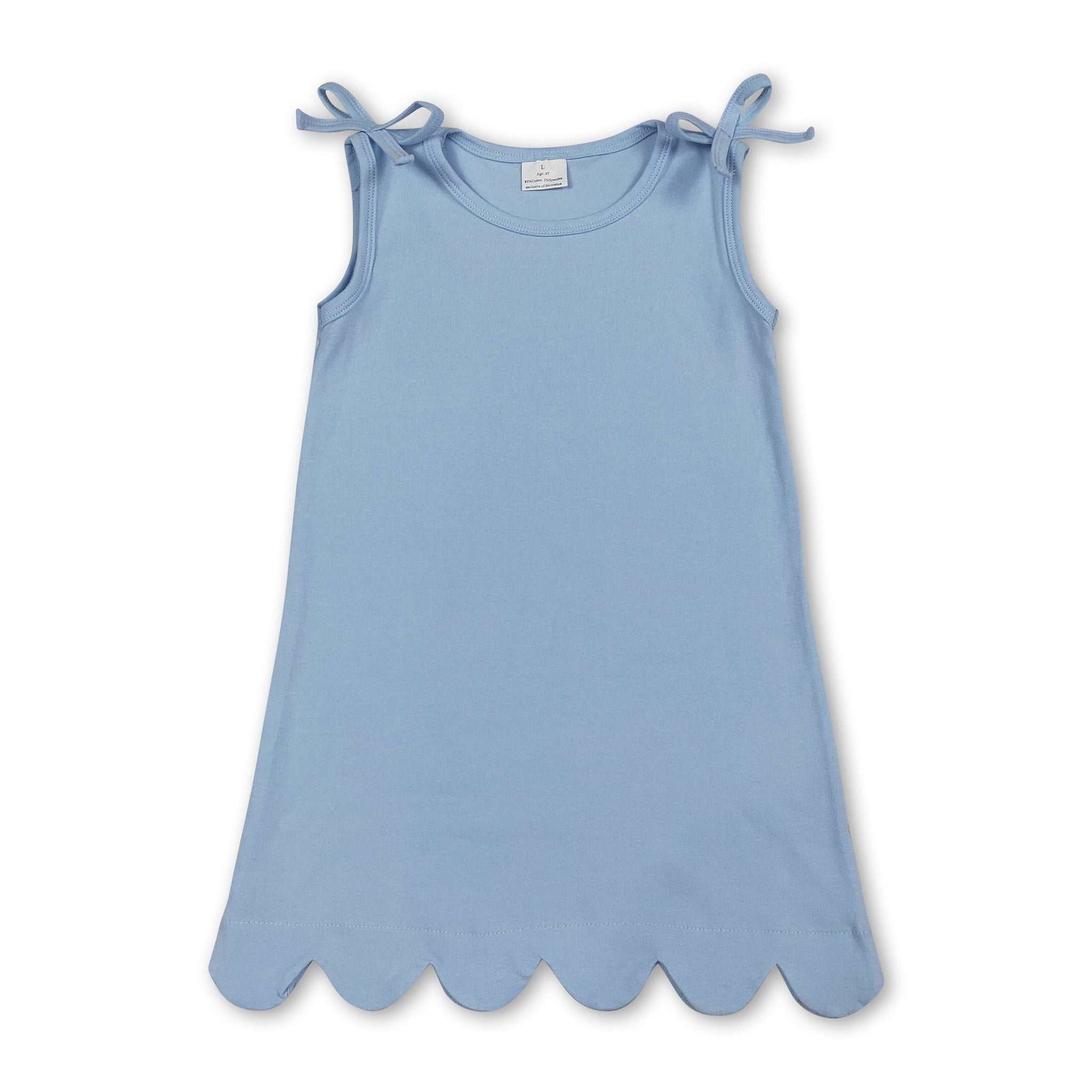 Pale Blue Sleeveless light blue cotton scallop girls summer dress