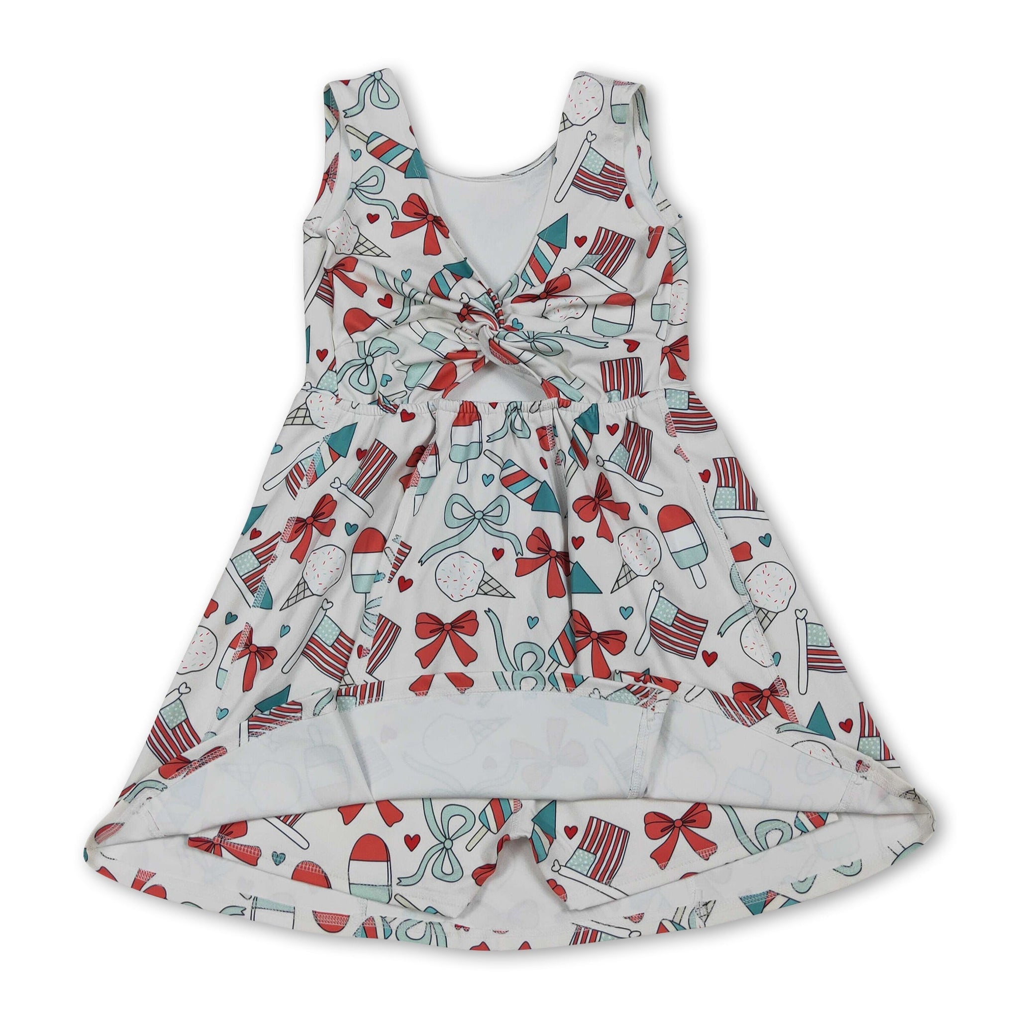 Sleeveless popsicle bow flag girls 4th of july athletic dress