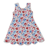 Red blue bow scallop kids girls 4th of july athletic dress