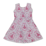 Pink sleeveless stripe bow castle girls athletic dresses