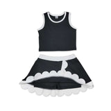 Sleeveless black white scallop kids girls active wear set