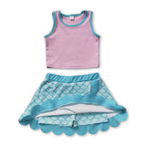 Sleeveless scallop mermaid scale girls active wear set