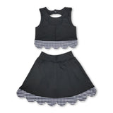 Sleeveless black plaid scallop girls summer active wear set