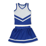 Sleeveless white blue top skirt girls team cheer active set