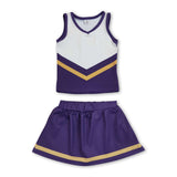 Sleeveless gold purple top skirt girls team cheer active set