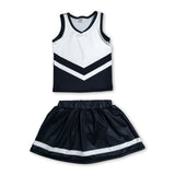 Sleeveless white black top skirt girls team cheer active set