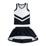 Sleeveless white black top skirt girls team cheer active set